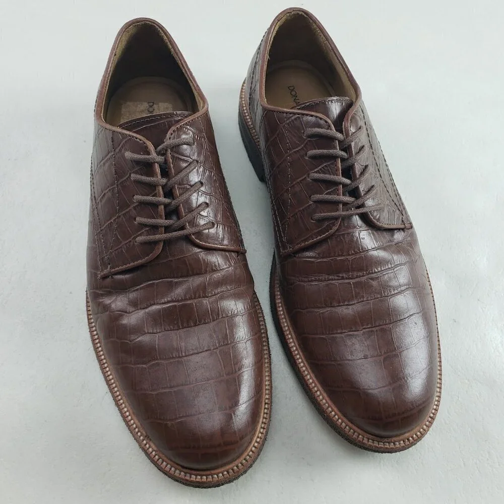 Donald Pliner Lance Derby Shoe Mens 10 M Brown Leather Lace Up Croc Embossed